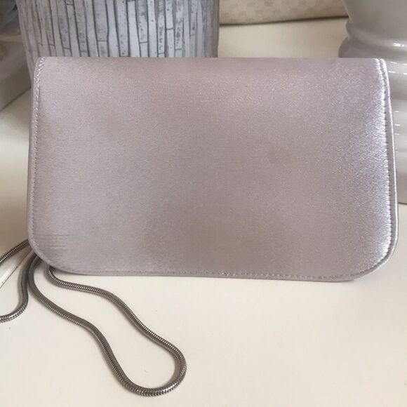 ELAN FORMAL RHINESTONE VINTAGE SILVER SATIN MINI BAG PURSE CHAIN WEDDING PARTY - Picture 4 of 8